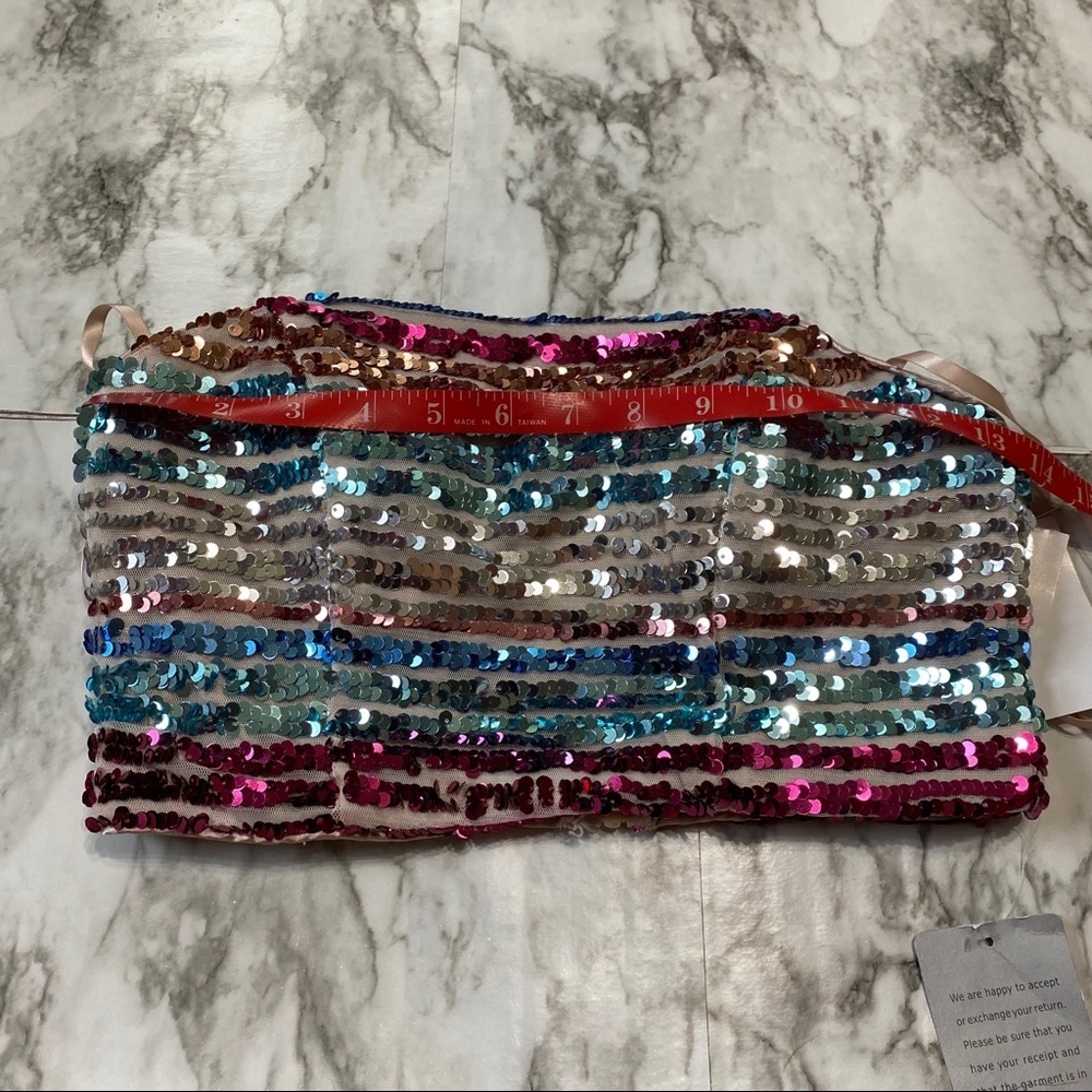 Sequin Hearts Striped Sequin Embellished Multicolor Crop Top Sz 5 - Picture 6 of 6